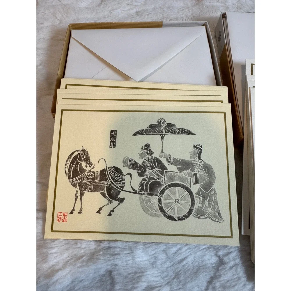 Vintage 1970s Creative Papers Chinese Stone Rubbing Note Cards 2 Boxes of 9